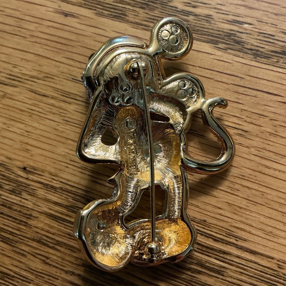 Disney Swarovski Mickey Mouse Rhinestone Enamel Brooch Pin Gold Tone Sparkling - Picture 3 of 4